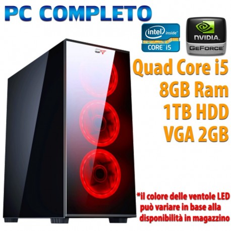 Computer Pc Desktop Case Gaming Led INTEL i5 - Ram 8 GB - Hard Disk 1TB - Scheda video 2GB - Windows 10 Originale